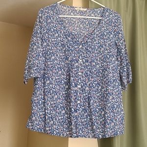 Old Navy button down blue floral blouse